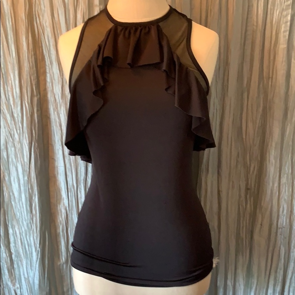 Black Mesh Bebe Dressy Blouse Top